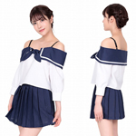 新学期からルーズショルダーセーラー服 プリーツスカート コスプレ衣装 パーティ Mサイズ レディース KA0263NB