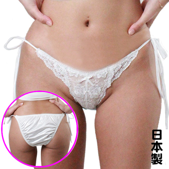 光沢生地にレース付き脇ヒモフルバック サイドリボン レディース セクシーショーツ Lサイズ 日本製 TW785